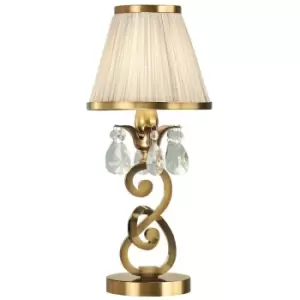 Image of Esher Luxury Small Table Lamp Brass Crystal Beige Shade Traditional Bulb Holder