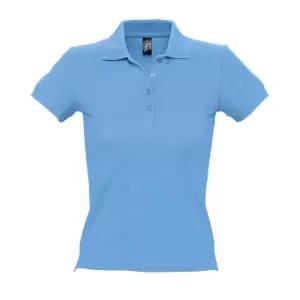 Image of SOLS Womens/Ladies People Pique Short Sleeve Cotton Polo Shirt (M) (Sky Blue)