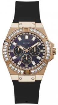 Image of Guess Venus Womens Black Silicone Strap Mother Of Pearl Watch