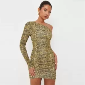 Image of Missguided Shoulder Ruched Mini Dress Ls Animal - Yellow