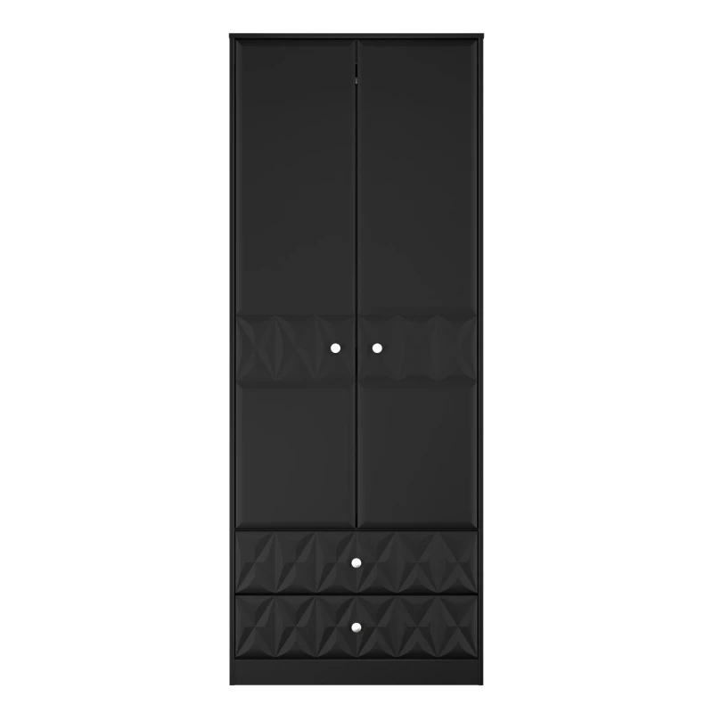 Image of Genoa Ready Assembled Contemporary Black 2 Drawer Tall Double Wardrobe (H)1960mm (W)740mm (D)520mm