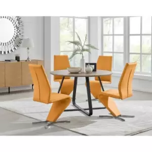 Image of Furniture Box Santorini Brown Wood Contemporary Round Dining Table and 4 Mustard Willow Chairs Set