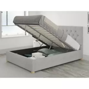Image of Olivier Ottoman Upholstered Bed, Pure Pastel Cotton, Storm - Ottoman Bed Size Single (90x190)