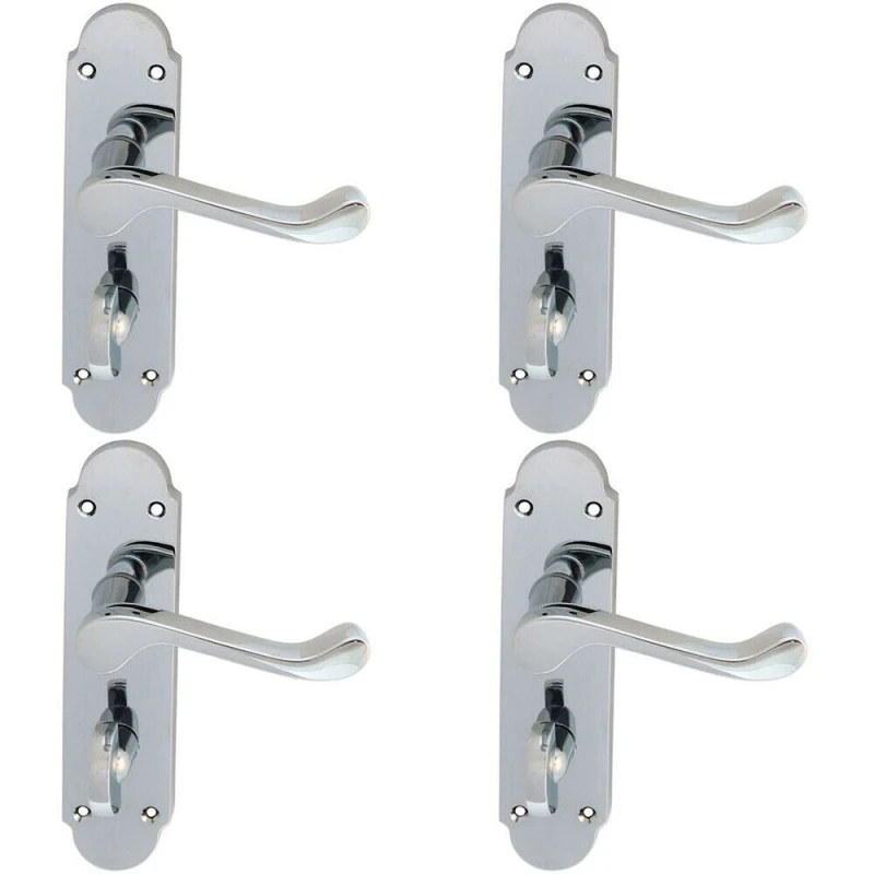 Image of Loops 4x PAIR Victorian Upturned Lever on Bathroom Backplate 170 x 42mm Chrome Multi