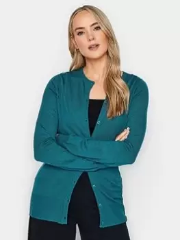 Image of Long Tall Sally Teal Crew Neck Cardigan, Blue, Size 8-10, Women