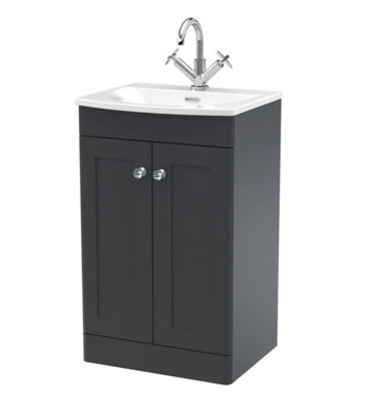 Image of NUIE Nuie - Classique Floor Standing 2-Door Vanity Unit with Curved Basin 500mm Wide - Satin Anthracite CLC1423J