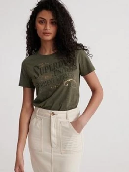 Image of Superdry Workwear Metallic T-Shirt - Green, Size 6, Women