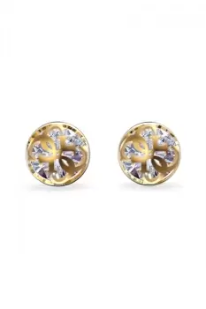 Image of Guess Jewellery Ladies Earrings. 14mm 4G White Cz Studs Yellow Gold Tone