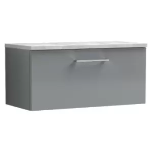 Image of Arno Gloss Cloud Grey 800mm Wall Hung Single Drawer Vanity Unit with Bellato Grey Laminate Worktop - ARN1325LBG - Cloud Grey - Nuie