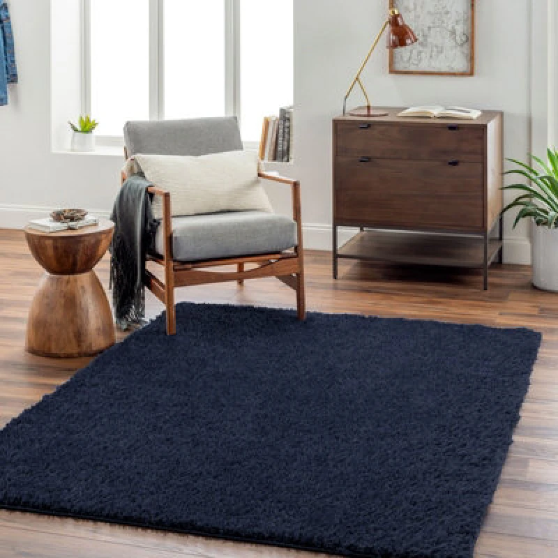 Image of Livabliss Shaggy Solid Color Plush Pile Dark Blue Soso Area Rug 120 X 180 Cm - Easy Care, Non Shedding, Ideal For Living Room & Bedroom