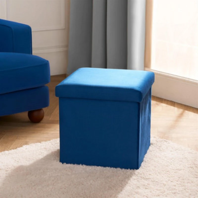 Image of OHS OHS Folding Ottoman Storage Box Footstool Tub Space Saving Velvet Seat in Teal Teal One Size Unisex 5027434232901