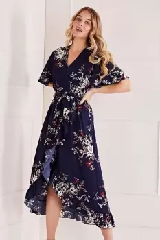 Image of Navy Floral Short Sleeve Maxi Dress