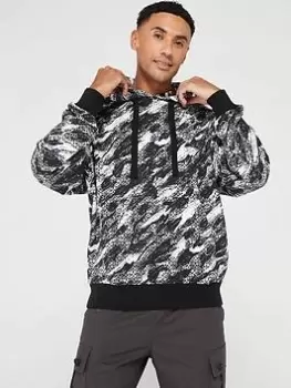 Image of HUGO Dednex Allover Print Overhead Hoodie, Black, Size L, Men