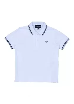 Image of Emporio Armani Kids Classic Tipped Polo Shirt In Optical White