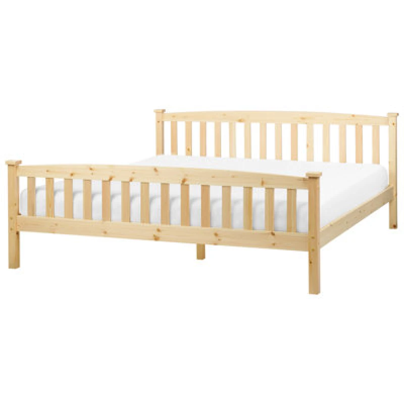 Image of Beliani Bed Pine Wood Giverny 180 X 200 Cm (Eu Super King) Light Brown