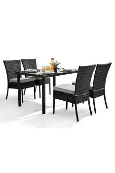 Image of Bali Grey PE Rattan 4 Seat Outdoor Garden Dining Set With Tempered Glass Top And Durable Grey Cushions