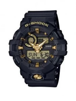 Image of Casio Casio G Shock Black And Gold Detail Chronograph Dial Black Resin Strap Mens Watch