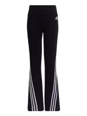 Image of Adidas Older Girls 3 Stripe Flared Trousers, Black/White, Size 7-8 Years, Women
