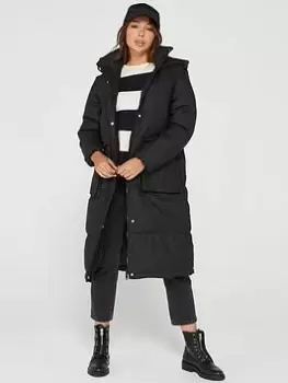 Image of Only Sally Ruberised Rain Extra Long 2-in-1 Padded Coat - Black, Size XL, Women