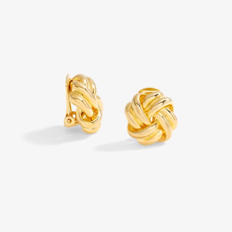 Image of Jon Richard Gold Plated Polished Knot Clip Earrings Gold