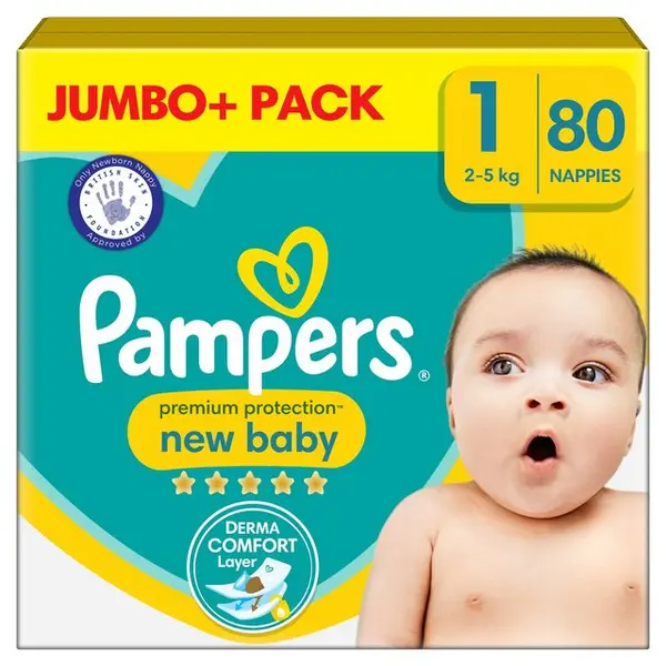 Image of Pampers New Baby Size 1 Jumbo Plus Pack 80 Nappies