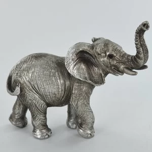 Image of Antique Silver Standing Elephant Trunk Up Ornament