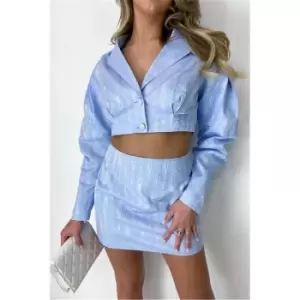 Image of I Saw It First Blue Jacquard Mini Skirt - Blue