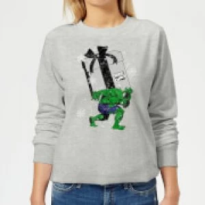 Image of Marvel The Incredible Hulk Christmas Present Womens Christmas Sweatshirt - Grey - S