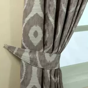 Image of HOMESCAPES Grey Ikat Jacquard Curtain Tie Back Pair - Light Grey