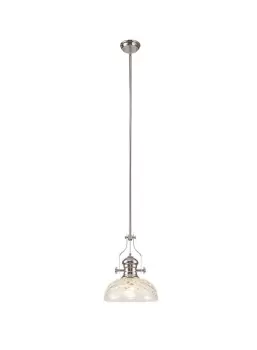 Image of Dome Ceiling Pendant With 30cm Flat Round Patterned Shade, 1 x E27, Polished Nickel, Clear Glass