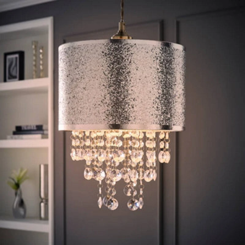 Image of ValueLights ValueLights Bonita 28cm Glitter Droplet Easy Fit Ceiling Light Lamp Shade and Bulb in Silver Silver One Size Unisex 5055759990831