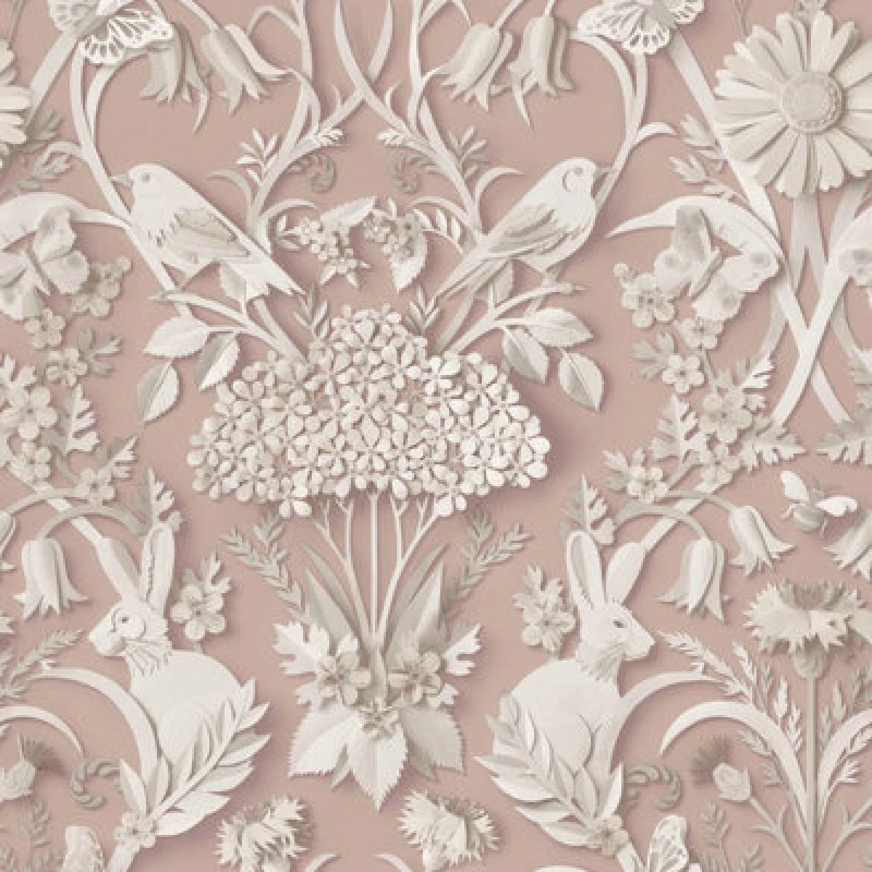 Image of FINE DECOR Woodland Pink Wallpaper Floral Leaves Animal Print Feature Wall - Fine Decor WL-FD43607