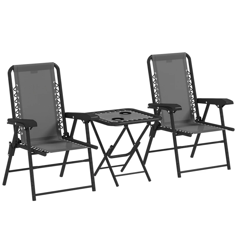Image of Outsunny 3 Pieces Folding Garden Bistro Set with Cup Holders, Dark Grey Mid Grey