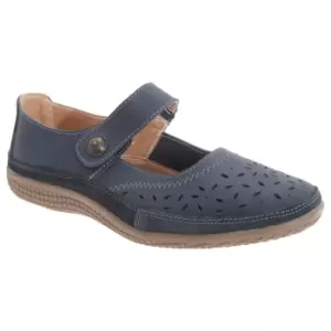 Image of Boulevard Womens/Ladies Wide Fitting Touch Fastening Perforated Bar Shoes (9 UK) (Navy)