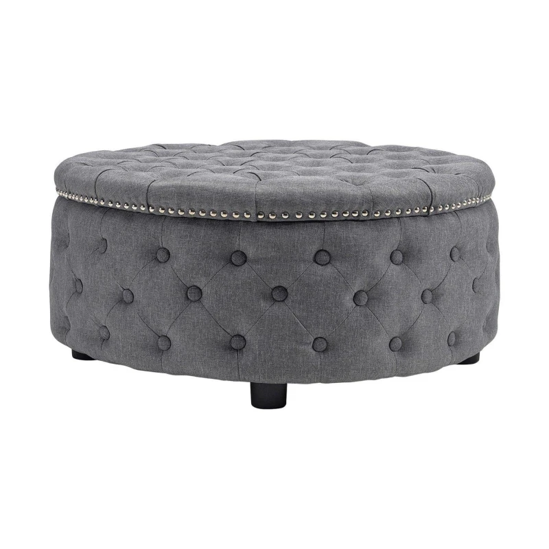 Image of Kabinet UK Linen Deep Buttoned Footstool with Studded Edge Grey unisex One size