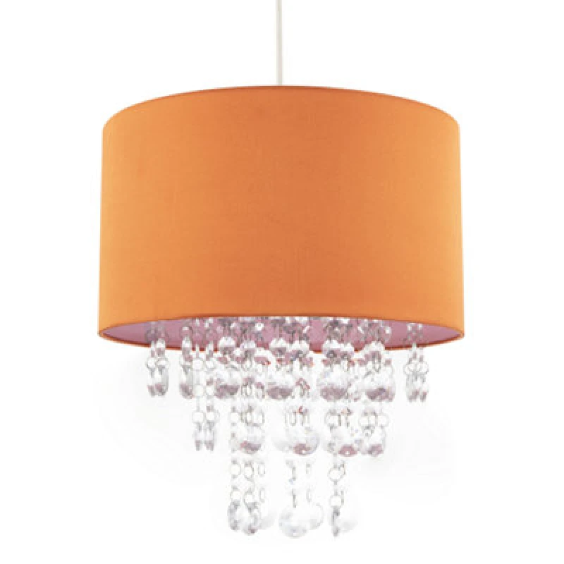 Image of Happy Homewares Modern Orange Satin Fabric Pendant Shade With Clear Acrylic Drops