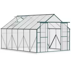 Image of Outsunny Aluminium Greenhouse Polycarbonate Walk-in Garden Greenhouse Kit with Adjustable Roof Vent, Rain Gutter and Foundation, 8 x 12ft, Clear