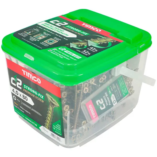 Image of Timco Strong-Fix C2 Countsunk Pozi Wood Screws Handy Tub 40080C2TUB Diameter: 4mm