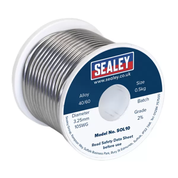 Image of Genuine SEALEY SOL10 Solder Wire Quick Flow 3.25mm/10SWG 40/60 0.5kg Reel