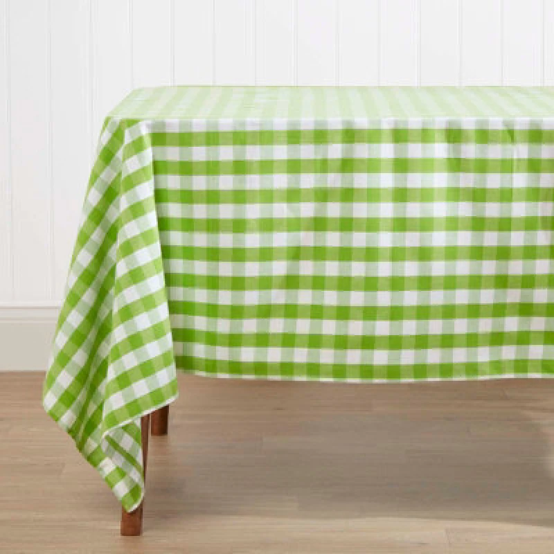 Image of Homescapes Block Check Cotton Gingham Tablecloth, 137cm x 137cm Green