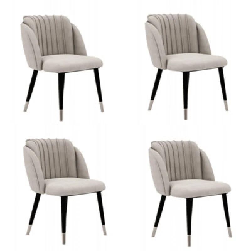 Image of Life Interiors Life Interiors Set of 4 Milano Velvet Dining Chairs with Stylish Ribbed Back Design, Black Metal Legs with Silver Tips in Grey Grey One