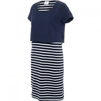 Image of Mamalicious Ladies Nursing Fashion Short Sleeved Jersey Dress With Round Neck - Navy Blazer