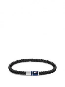 Image of Tommy Hilfiger Braided Black Leather Bracelet, One Colour, Men