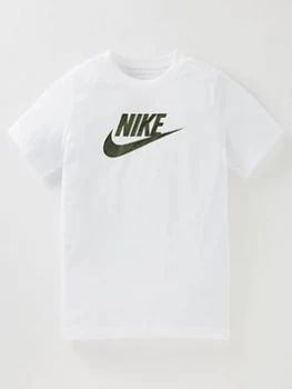 Image of Nike Boys NSW Camo Futura Logo T-Shirt - White, Size S
