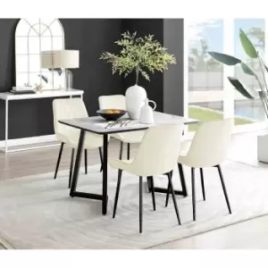 Image of Furniture Box Carson White Marble Effect Dining Table and 4 Cream Pesaro Black Leg Chairs