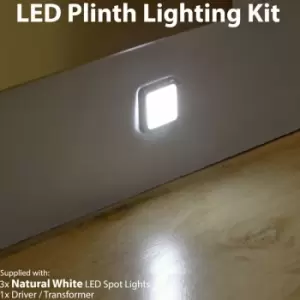 Image of Loops - Square LED Plinth Light Kit 3 natural white Spotlights Kitchen Bathroom Panel