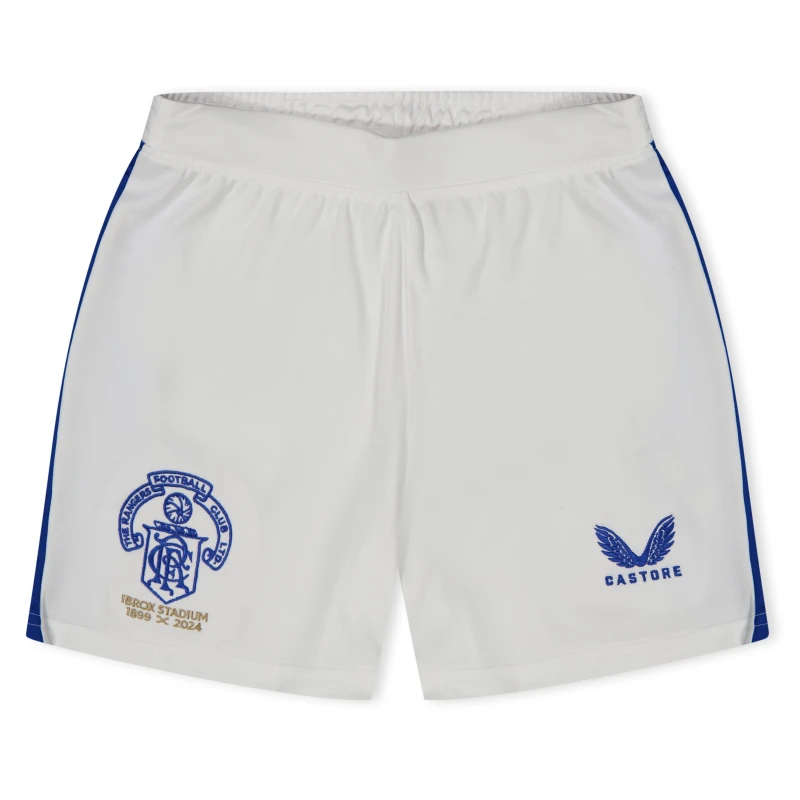 Image of Castore Rangers FC 125 Heritage Football Shorts Childrens - White White 7 - 8 Years