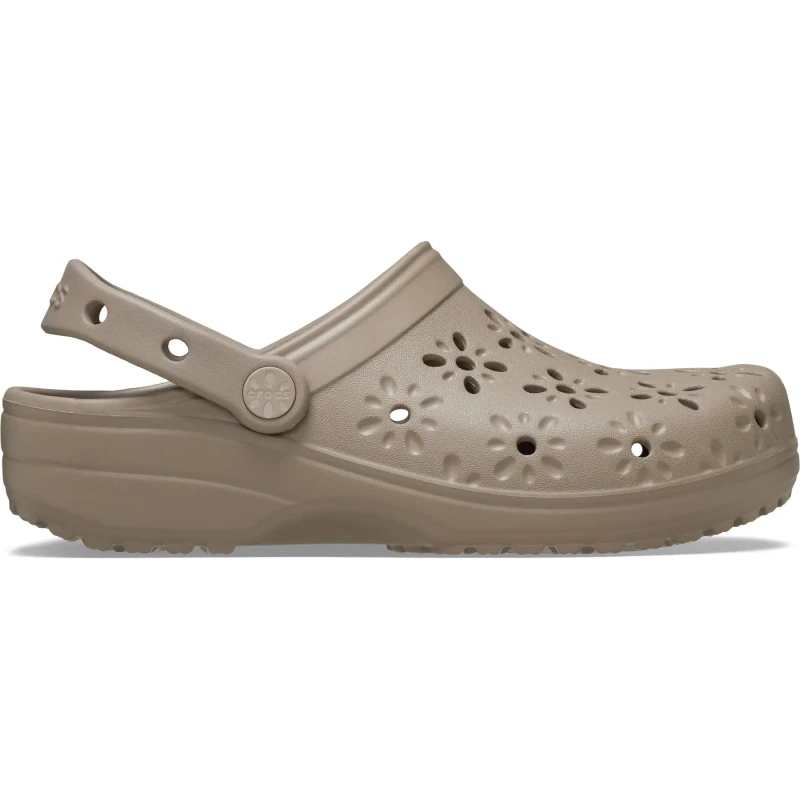 Image of Crocs Unisex Classic Floral Cut-Out Clogs Taupe W7/M6