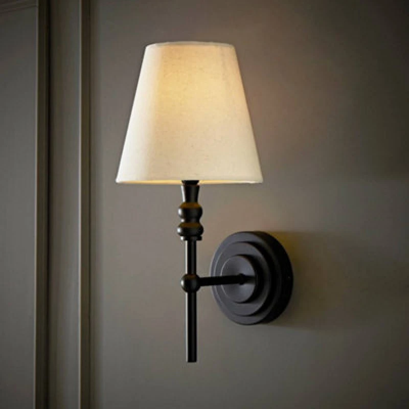 Image of ValueLights ValueLights Maggie Candlestick Style Wall Light with Linen Tapered Lamp Shade in Black One Size Unisex 5016529273172