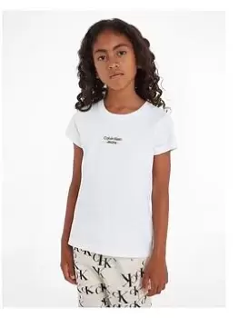 Image of Calvin Klein Jeans Girls Hero Logo Slim Fit Short Sleeve T-Shirt - White, Size Age: 12 Years, Women